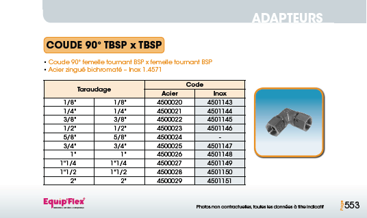 Adaptateur acier inox coude femelle femelle 90° TBSP x TBSP