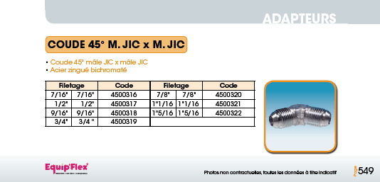 Adaptateur Acier Inox Coude mâle mâle 45° M.JIC x M.JIC