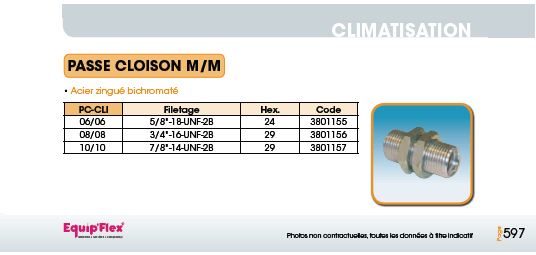 Climatisation passe cloison mâle/mâle